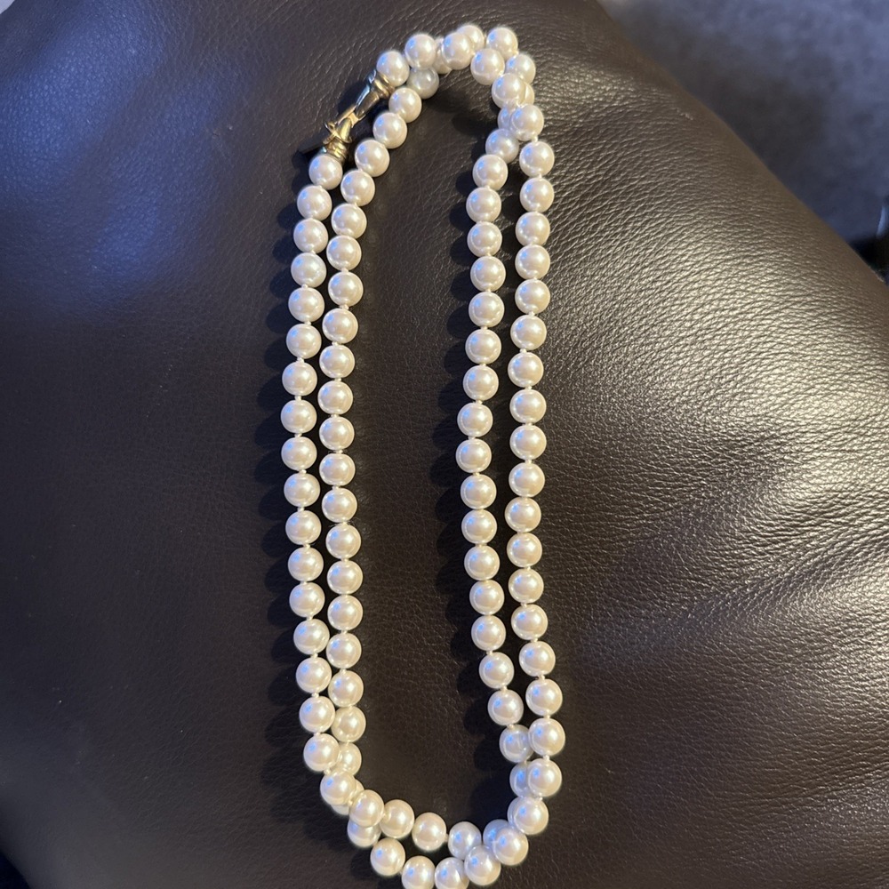 VTG Signed Kissaka Creamy Tone Faux Pearl Hand Knotted Necklace 35" inches